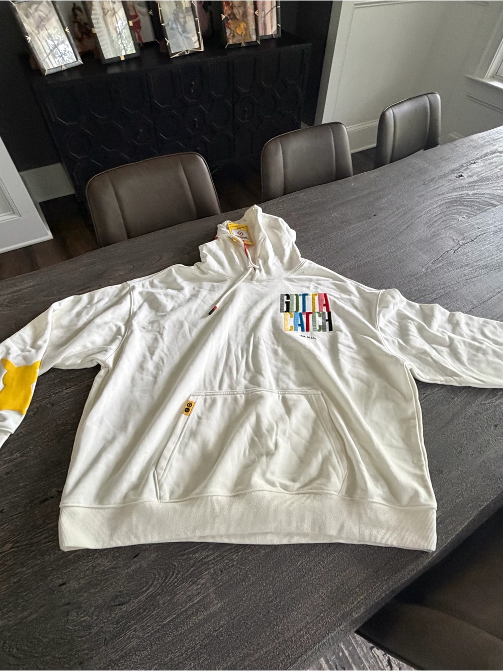 Pokemon White Hoodie with Yellow Accents - Gotta Catch 'Em All Text